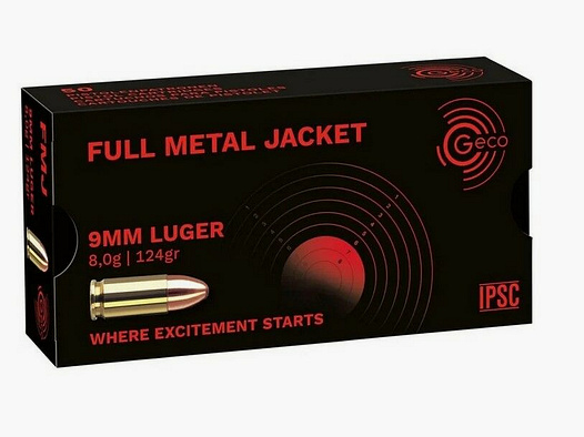 Geco 9 mm Luger full metal jacket 8.0g/124grs.