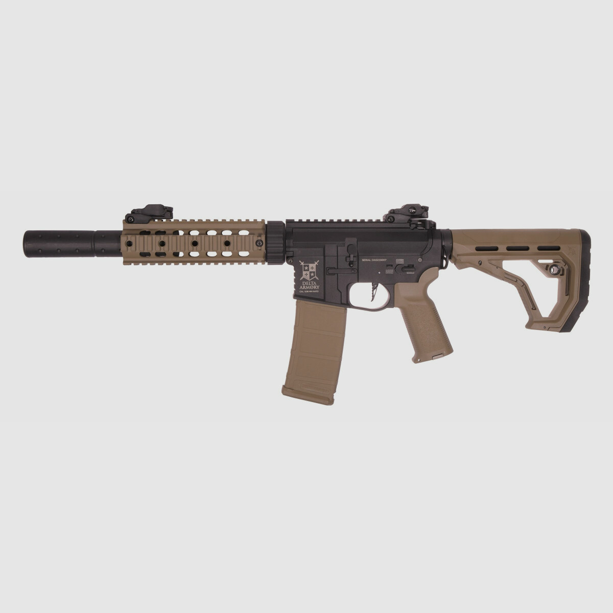 AR15 SilentOps 7 Zoll CHARLIE EAGLE ETU Tan/Schwarz S-AEG Softair Gewehr Frei ab 18 Jahren | Delta Armory
