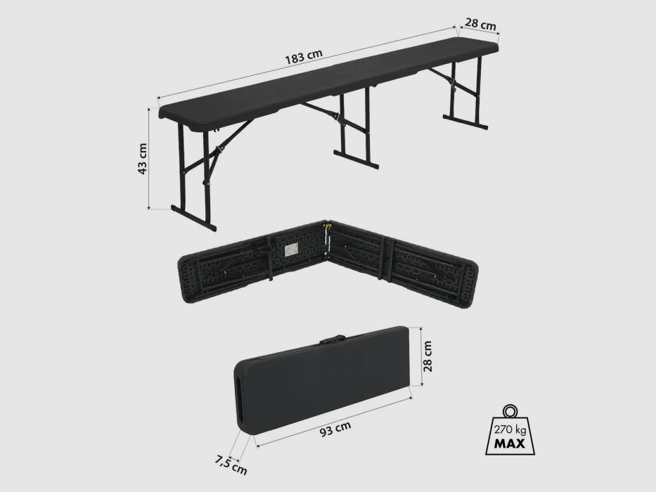 NC3404 Folding Garden Bench 183cm in Anthracite