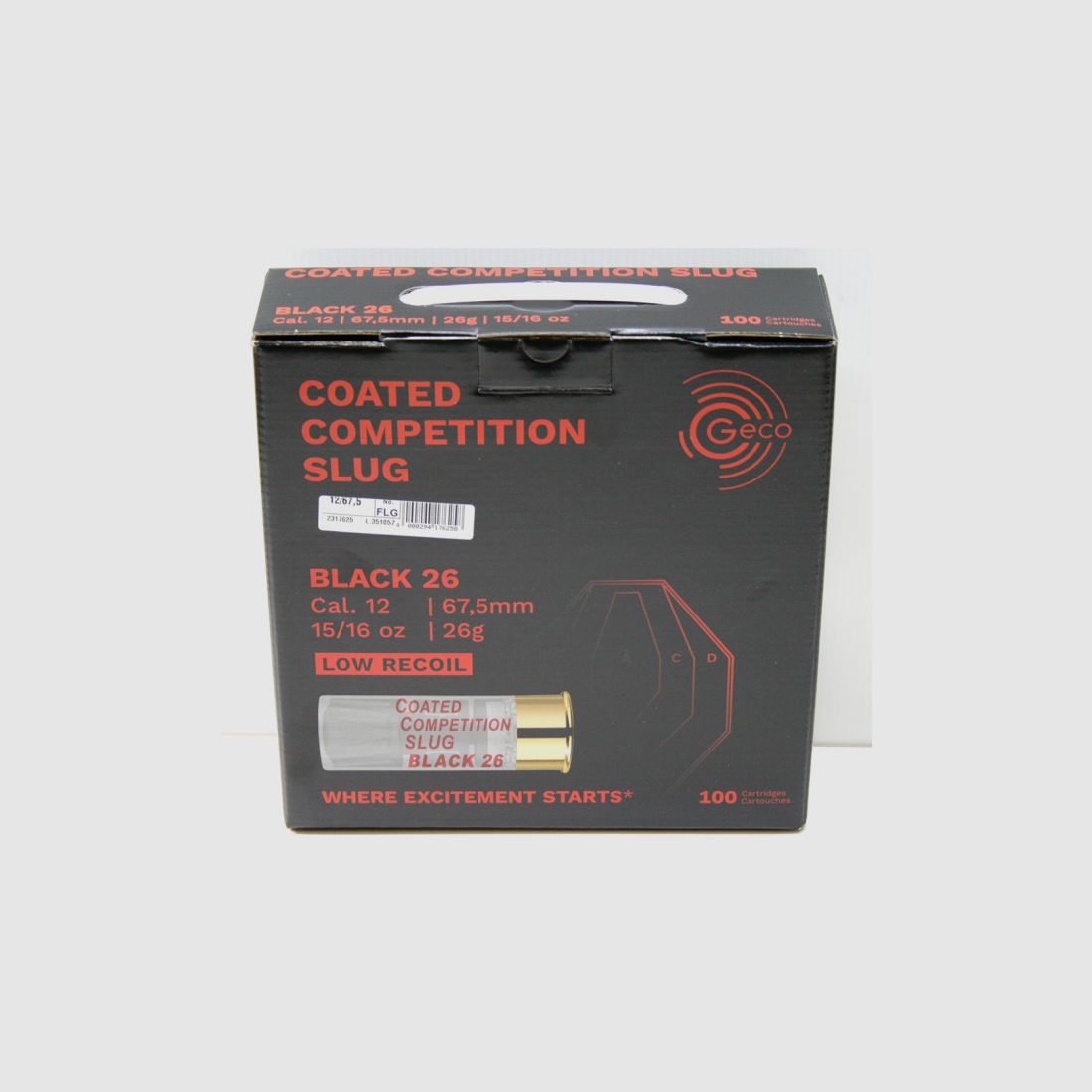 100 Schuss GECO Coated Competition Slug BLACK-26 12/67,5MM 26g 401gr LOW RECOIL Sport Slug FLG IPSC