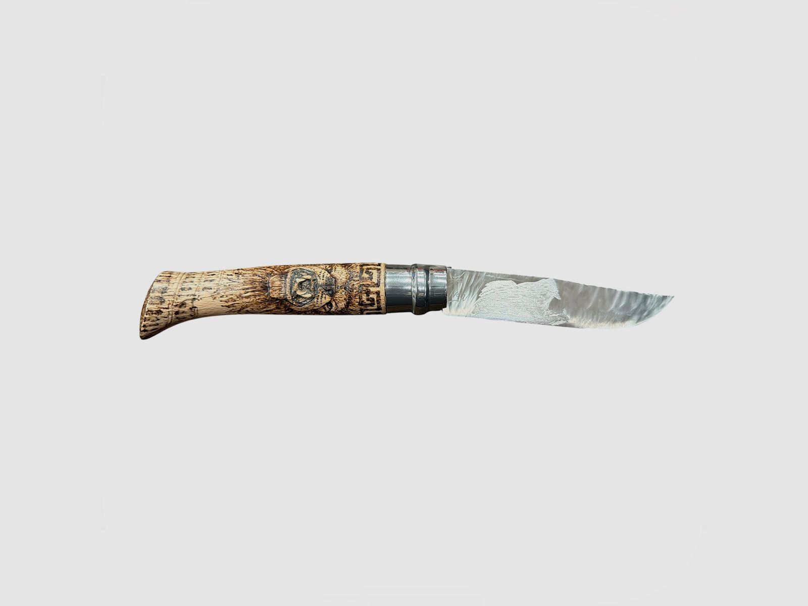 COLTELLO – OPINEL – N.10 INOX REALIZZATO A MANO SPARTANO + LEONE, immagine 2 di 2