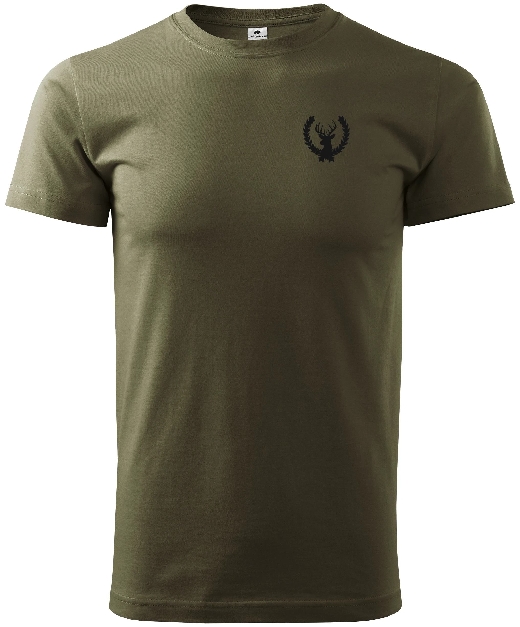 Olivgrünes Jagd-T-Shirt „Hirsch im Kranz“