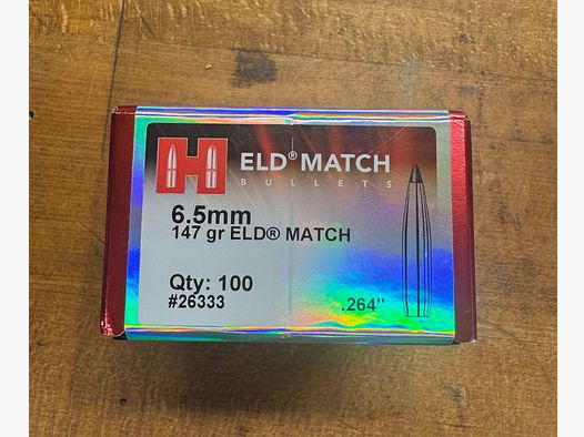 NUEVO 6,5mm 147 gr 100x ELD Match Hornady perfecto para 6,5 PRC Creedmoor .697 BC