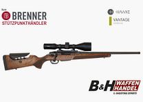 Brenner Komplettpaket: BR20 L.E. (Nussbaum, verstellbarer Schaftrücken) mit Hawke 3-12x56