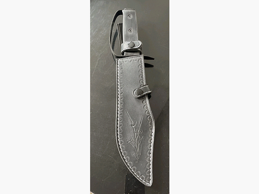 Pakkaholz XL Bowie, cuchillo Rambo para exteriores y caza, 37,9 cm, 590 gramos como nuevo, funda de cuero