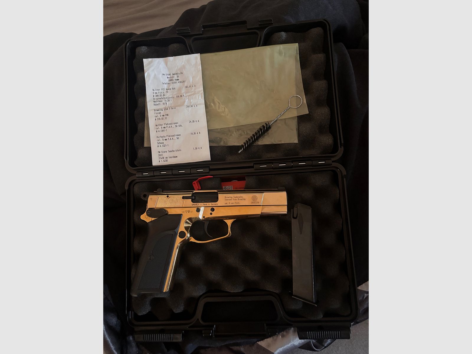 Browning 9mm Schreckschuss – Goldoptik – Top Zustand – PTB geprüft