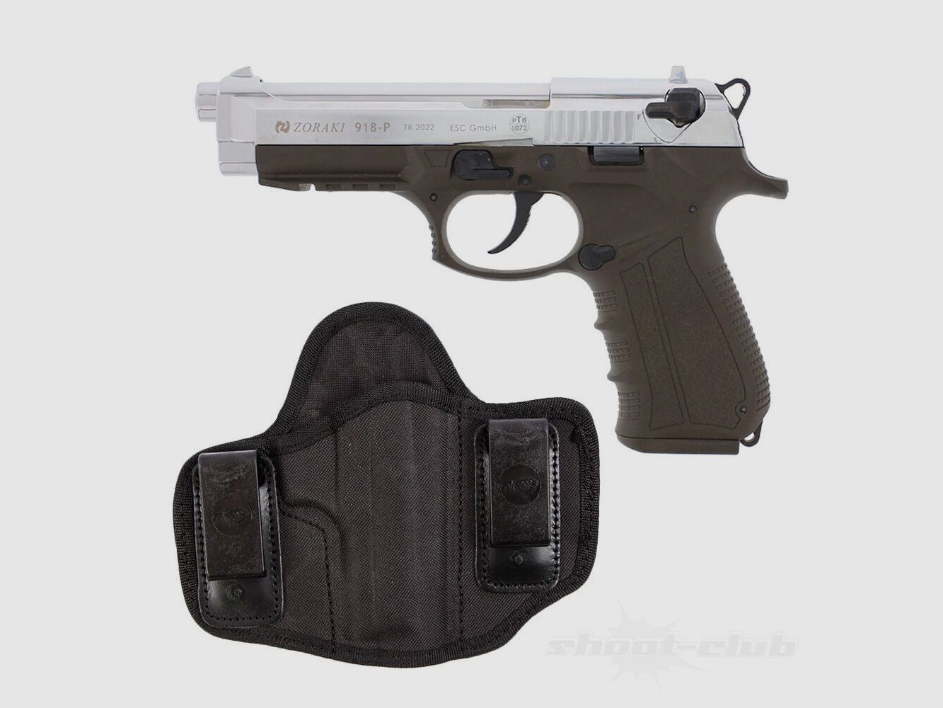 Zoraki	 918-P Schreckschusspistole 9mm PAK Chrom ODG Holster Set