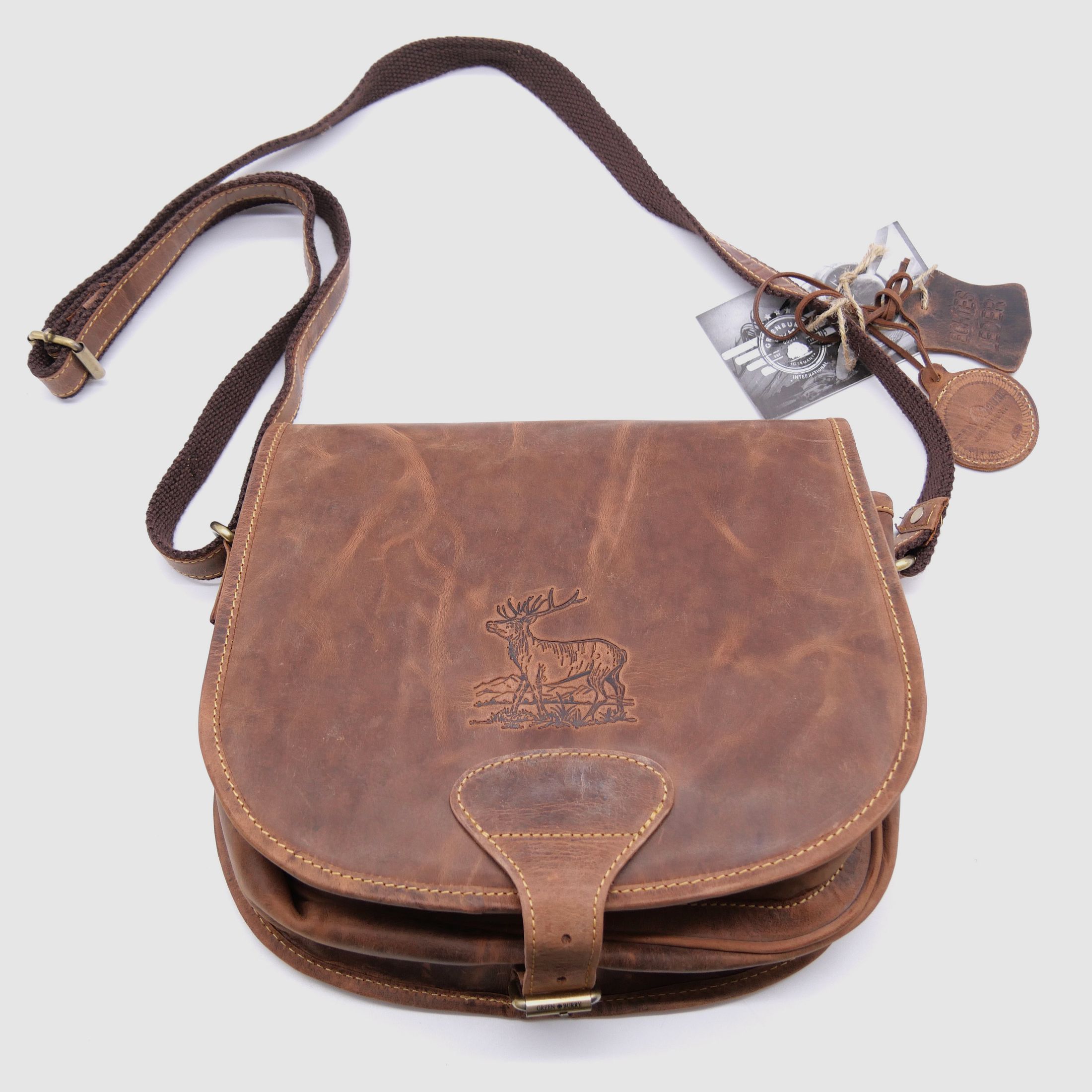 Greenburry Leder Jagdtasche Tragetasche Hunting Bag braun 1638-STAG3-25