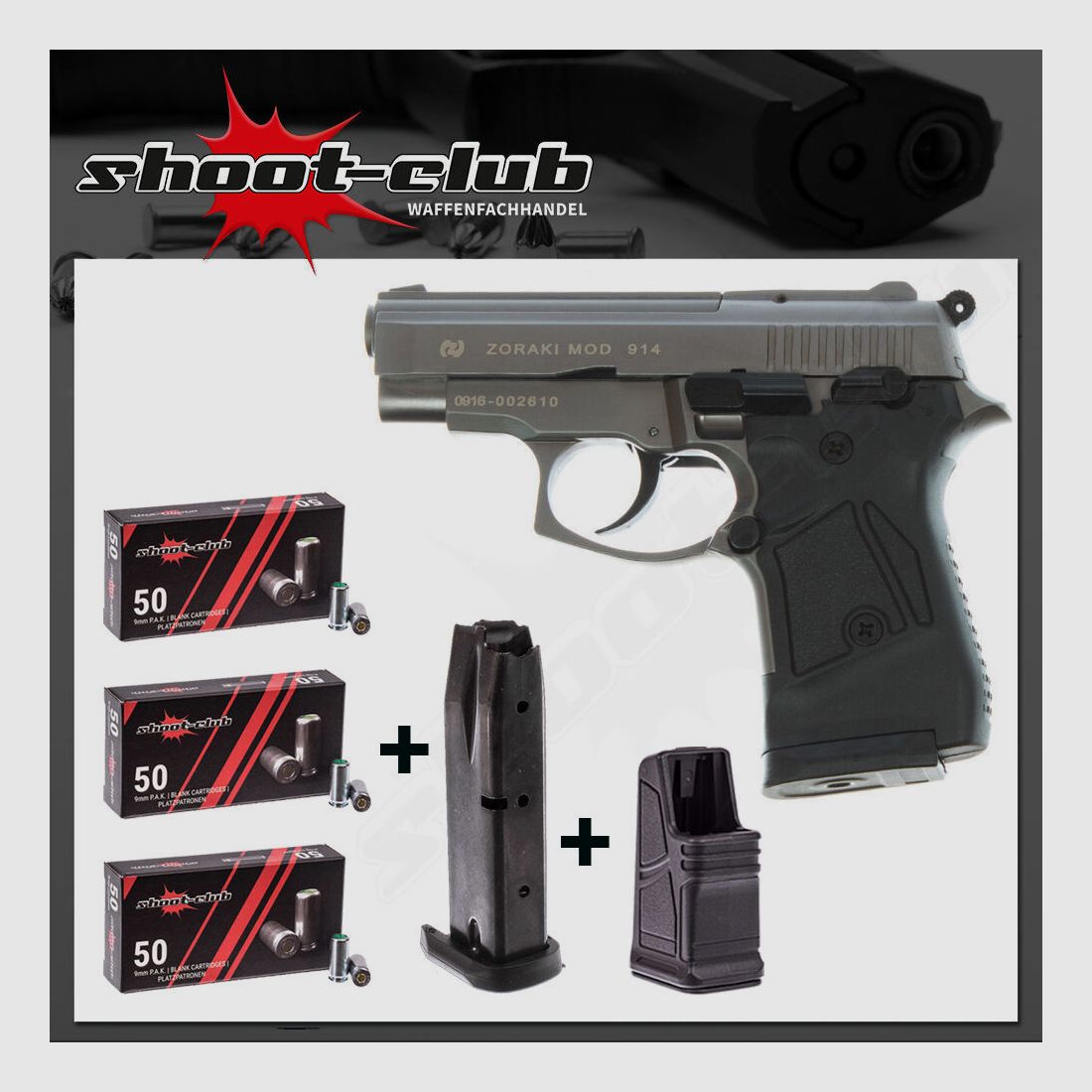 Zoraki 914-P blank pistol Titan 9mm PAK blank cartridge set