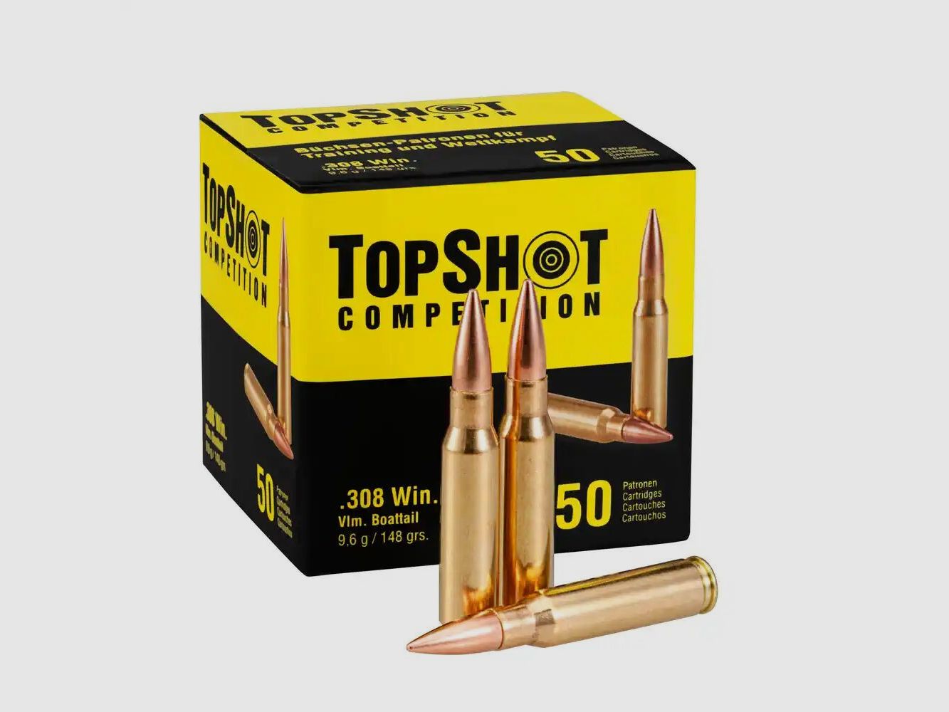 TOPSHOT 308win Vollmantel Boattail 148grains 50x Patronen im Karton