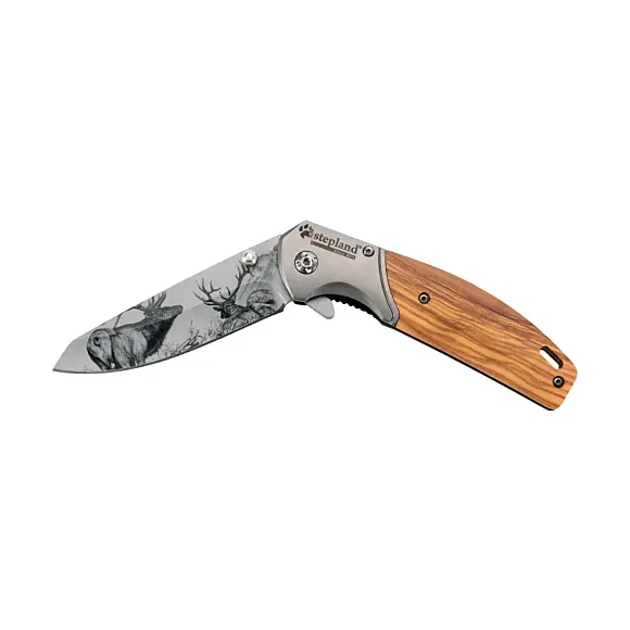 Klappmesser Stepland Graviert Hirsch Griff Holz, Bild 1 von 4