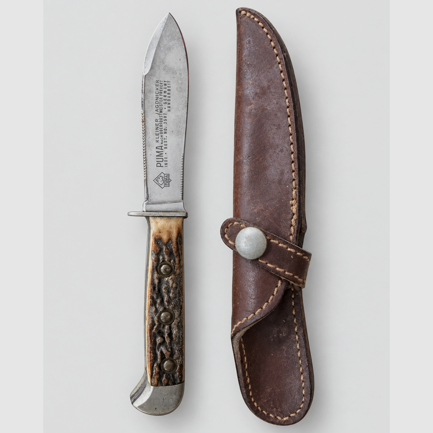 PUMA Jubiläumsmesser Waffen-Jung Stuttgart 1654–1979 – Hirschhorn + Lederscheide, Bild 1 von 4