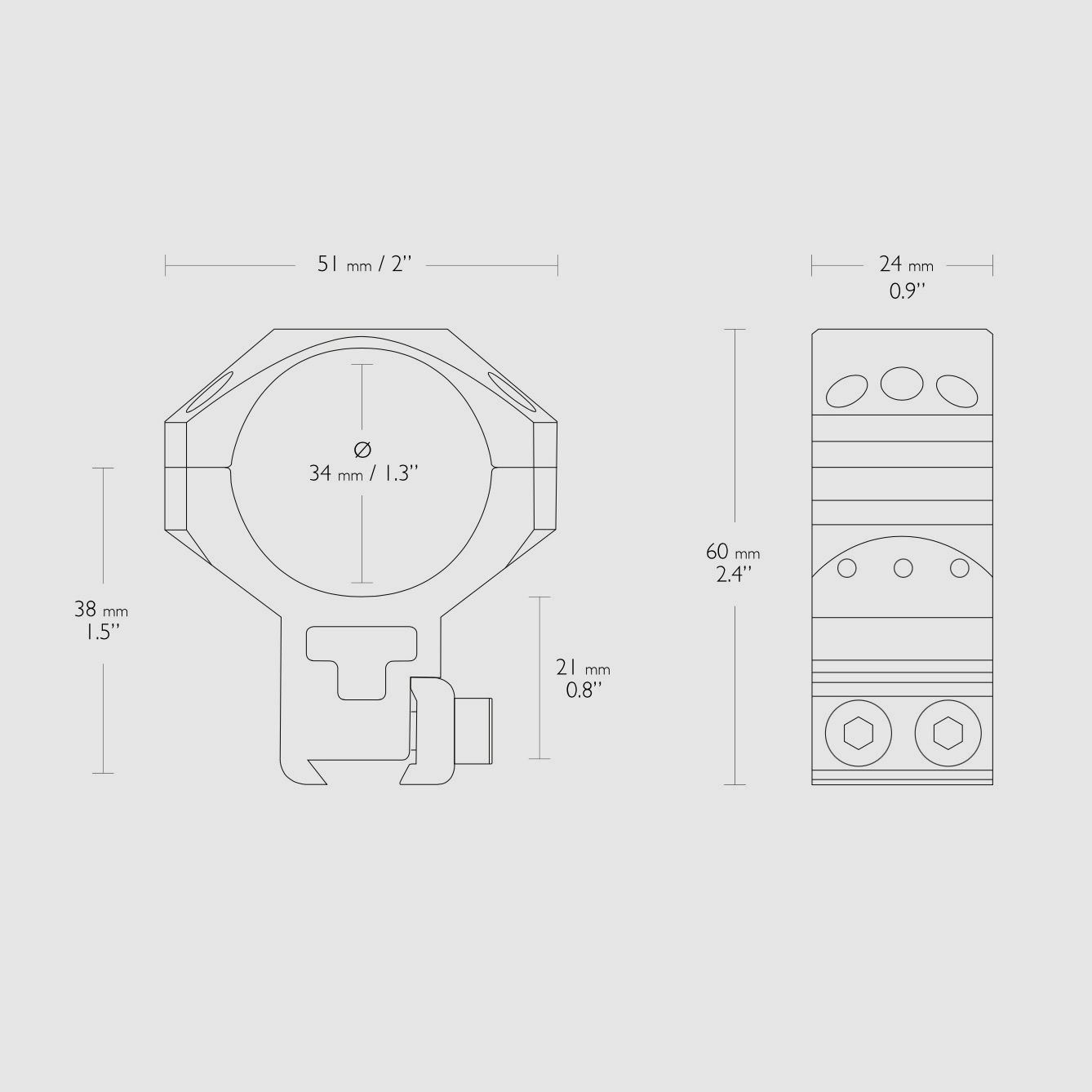 Hawke 24110 taktische Ringmontagen Alu 34 mm 9-11mm Schiene hoch Höhe 60mm