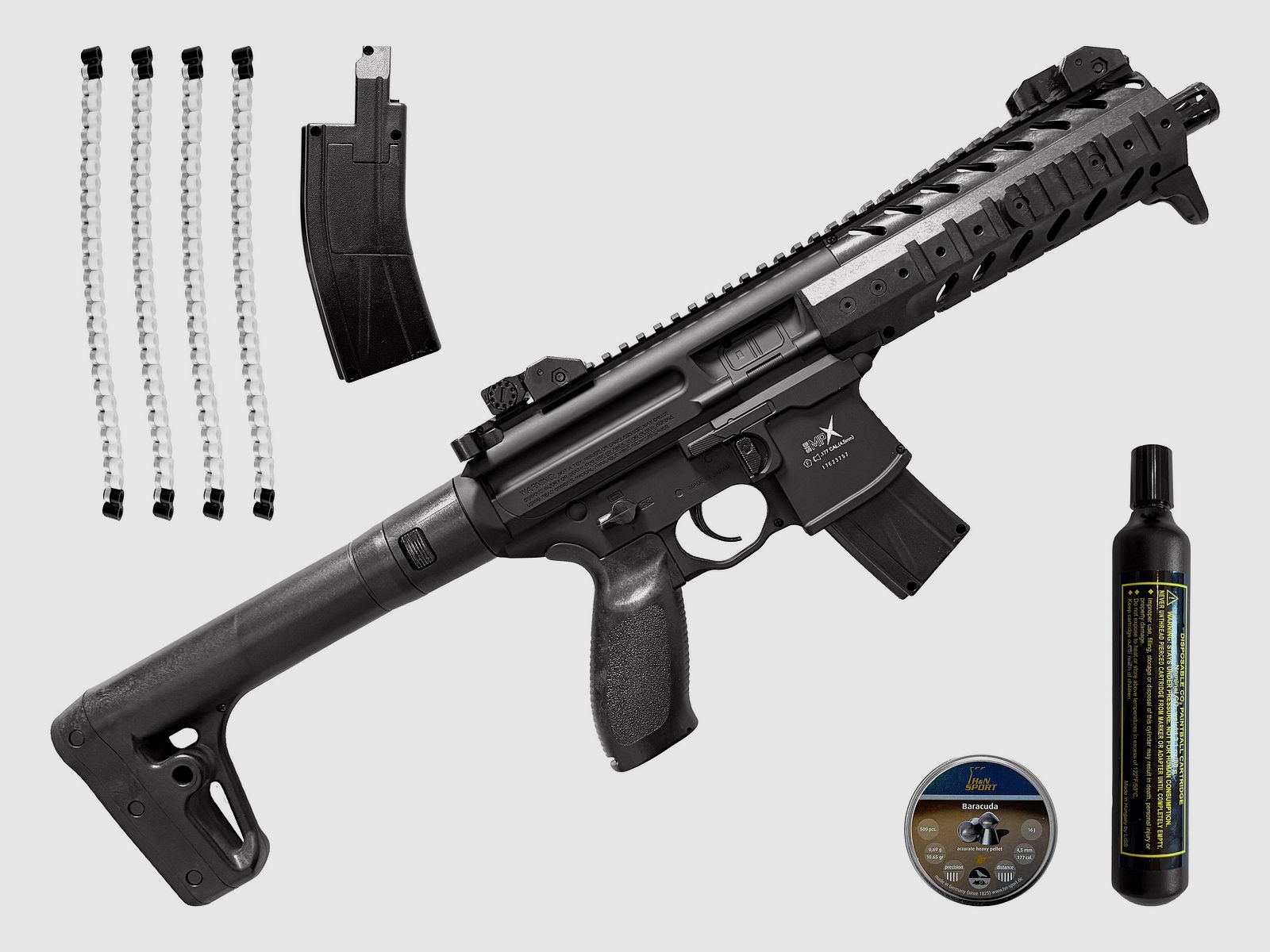 Fusil à air comprimé CO2 Sig Sauer MPX 4,5 mm Diabolo noir - 2 chargeurs - capsule CO2 - 400 billes - Comme neuf