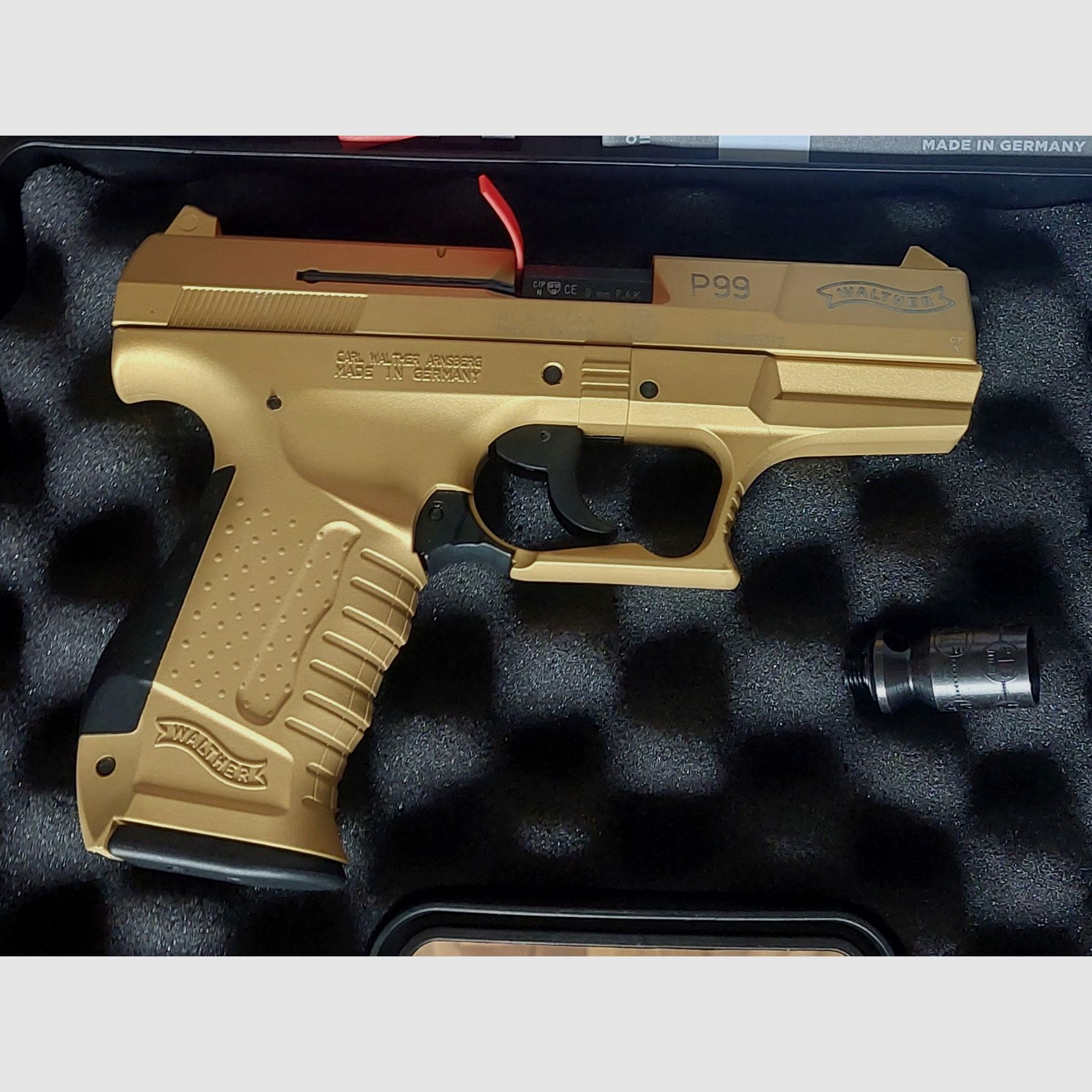 ⚠️ RARO! MODULO SPECIALE Walther P99 in versione dorata "GOLD" 9 mm (PTB 762) Schreckschuss nessuna Reck Glock HW94 Colt