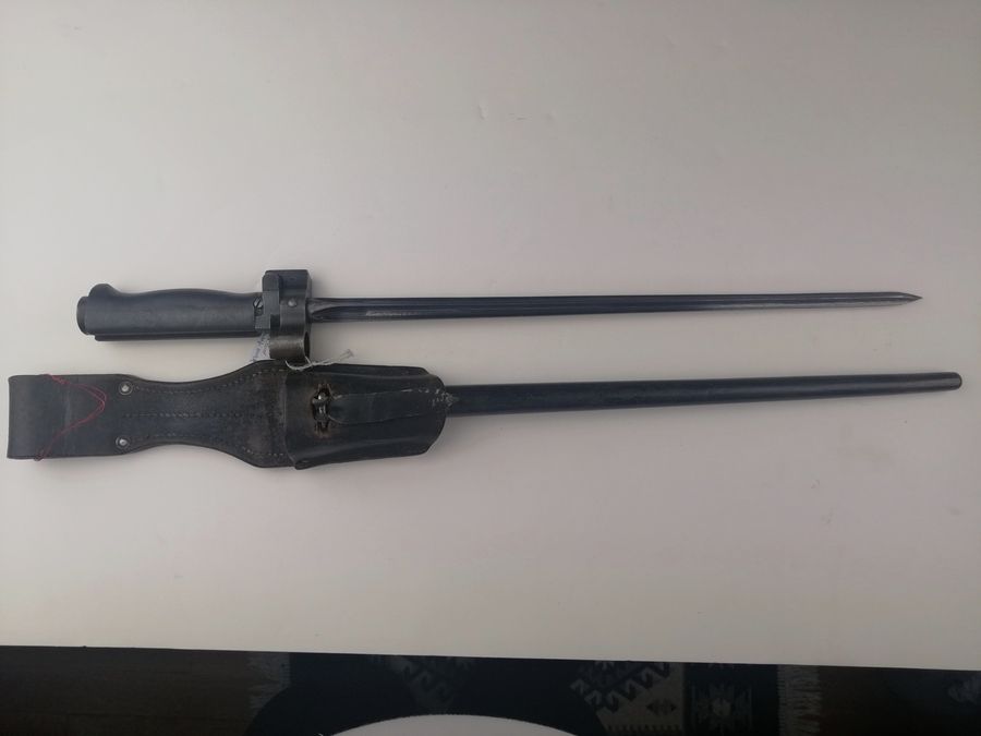 Sehr schöne Baionette Lebel S103(f) – nachbearbeitet blued – Wiederverwendung Wehrmacht – Seltenes Scheide – TBE, Bild 1 von 16