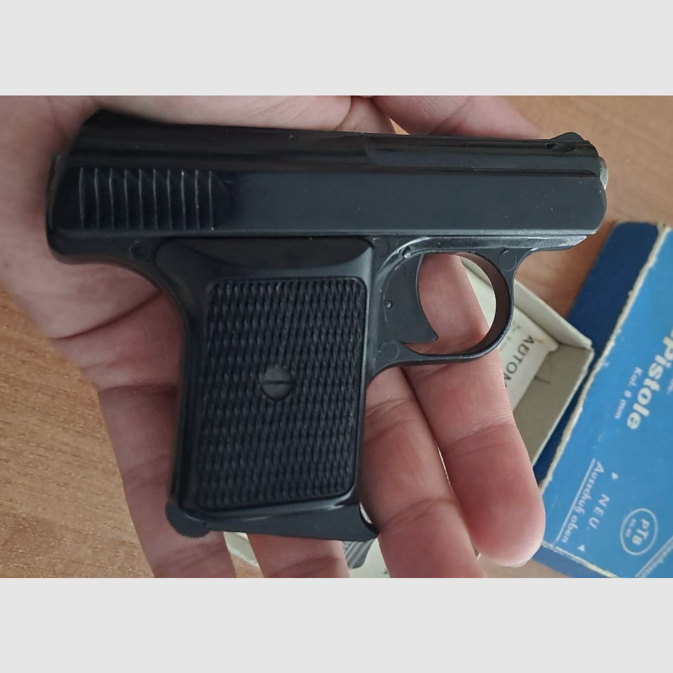 Seltene Rhöner SM 110A Kal. 8 mm Knall im PTB 45-69 von 1971! Mit OVP!