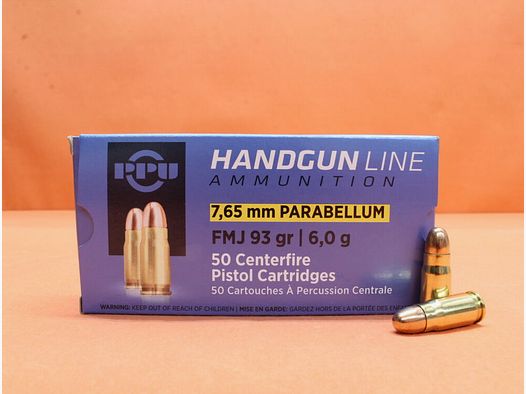 Prvi Partizan Patrone 7,65mmLuger Prvi Partizan 93grs (A-549) VE 50 Patronen/ 6,0g Vollmantel (7,65mmParabellum)