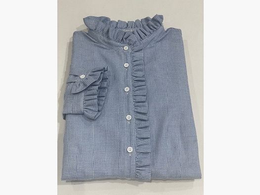 Wallmann Flanellbluse kleine Karo mit Rüschen in Blau