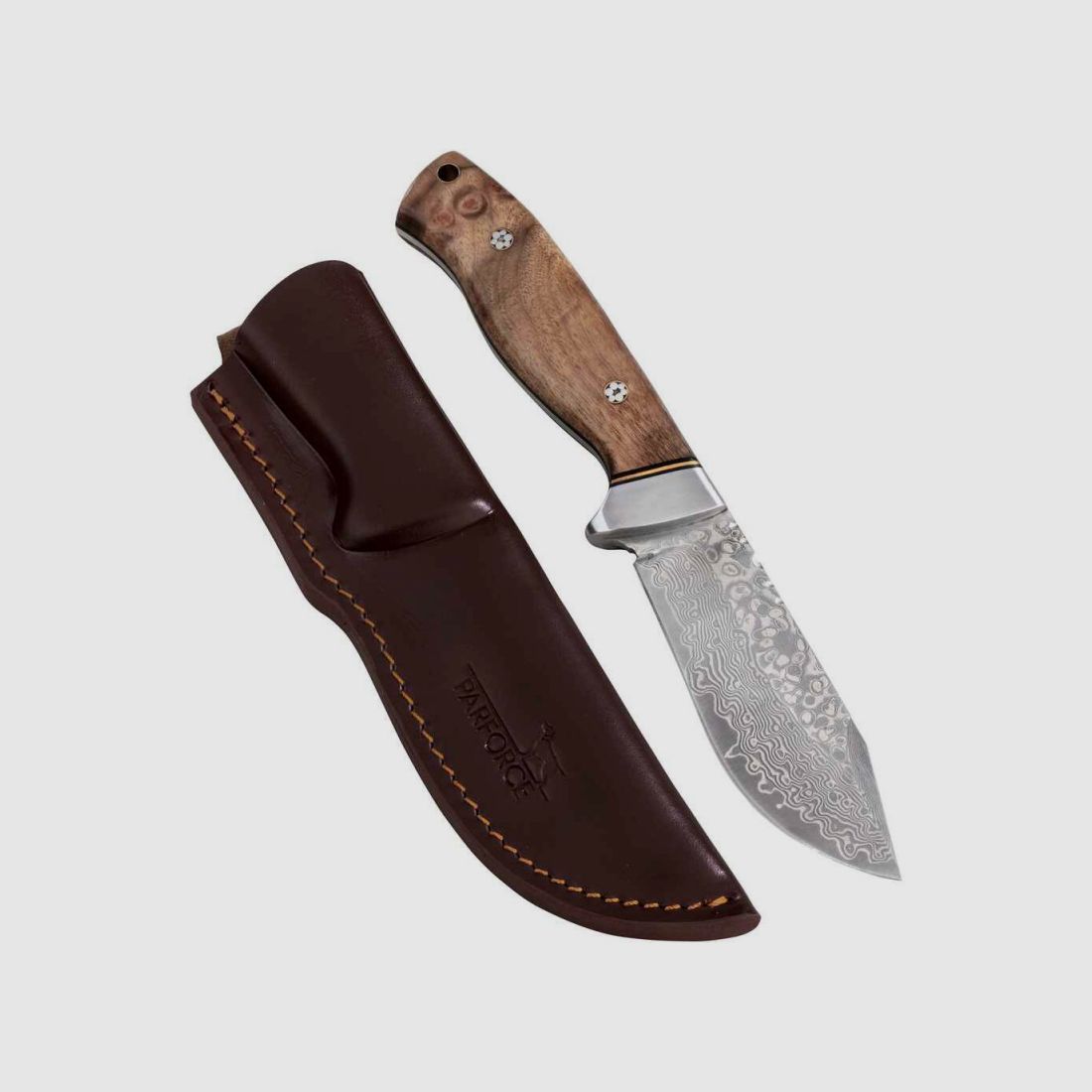 PARFORCE COLTELLO IN Damasco INGRATA 10 CM FODERO IN PELLE, immagine 1 di 5