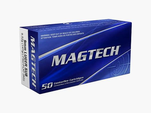 Magtech 9mm Luger FMJ Flat Sub palla blindata a punta piatta subsonica 147 gr. 9G subsonica - 50 pz.