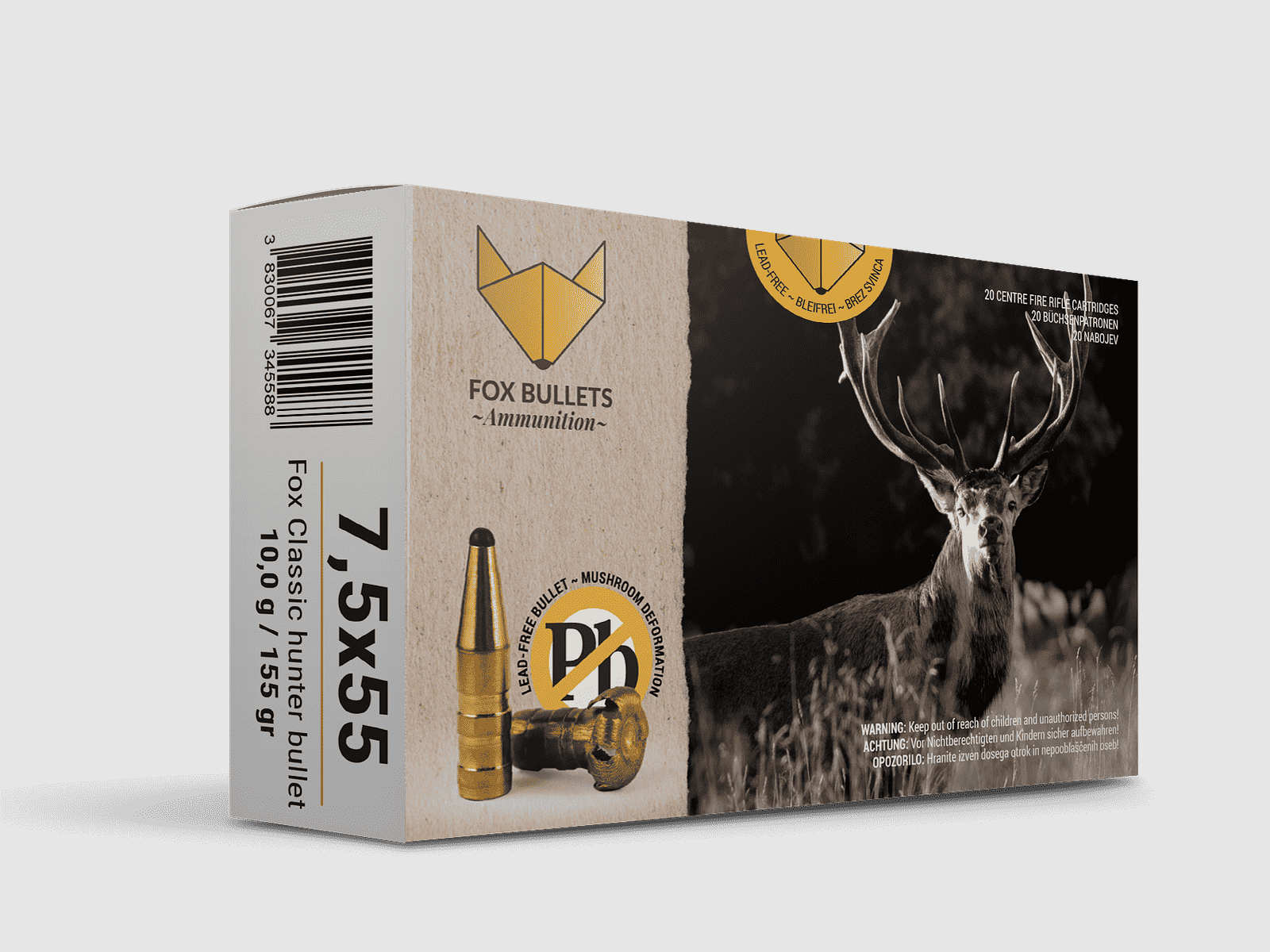 Fox Bullets Classic Hunter 7,5x55 Zwitsers 10,0 g / 155 gr loodvrije munitie – 20 patronen, afbeelding 1 van 2