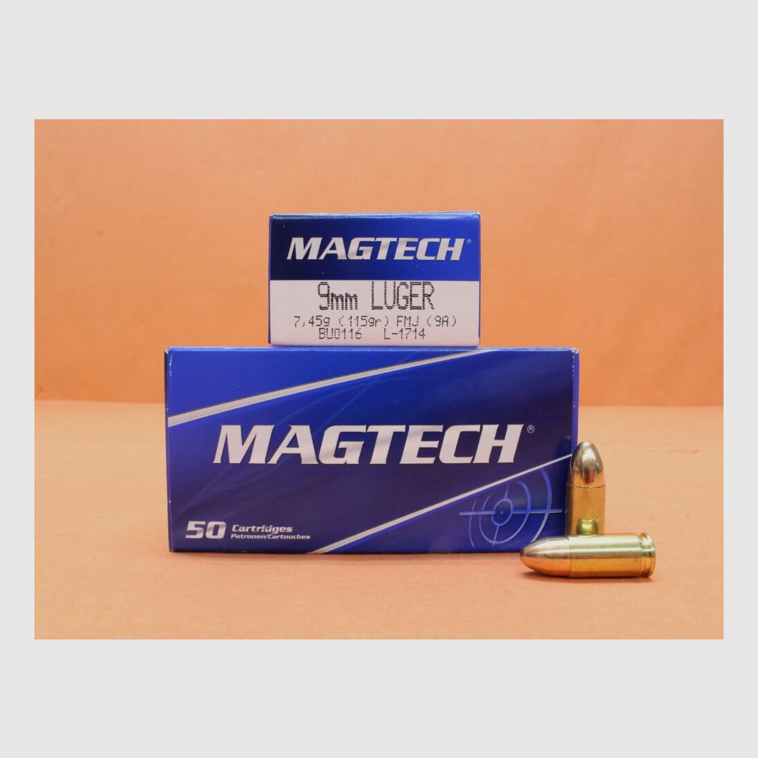 Cartouche Magtech 9mm Luger Magtech 115grs FMJ/FMC (9A) VE 50 cartouches/ 7,45g Full Metal Jacket