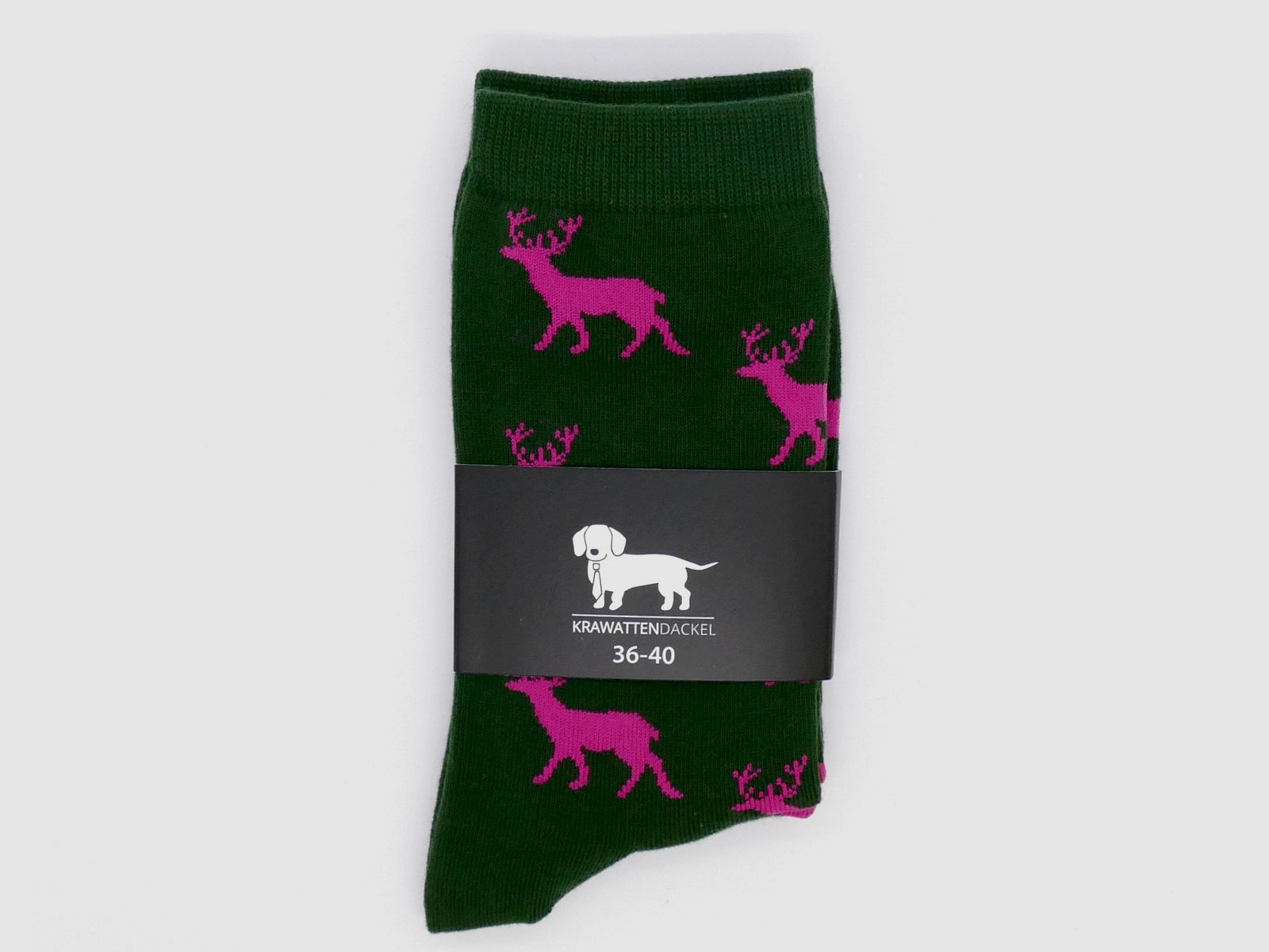Krawattendackel Socken grün Hirsch pink Größe 36-40 Damenstrümpfe