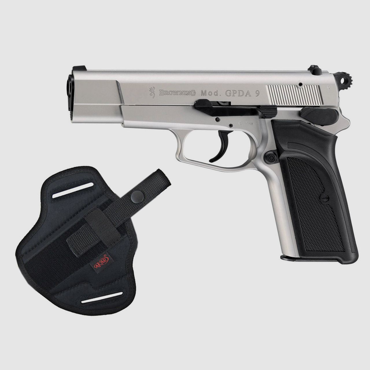 Schreckschuss Pistole Browning GPDA9 nickel KS Kaliber 9 mm P.A.K. (P18) + Universalholster