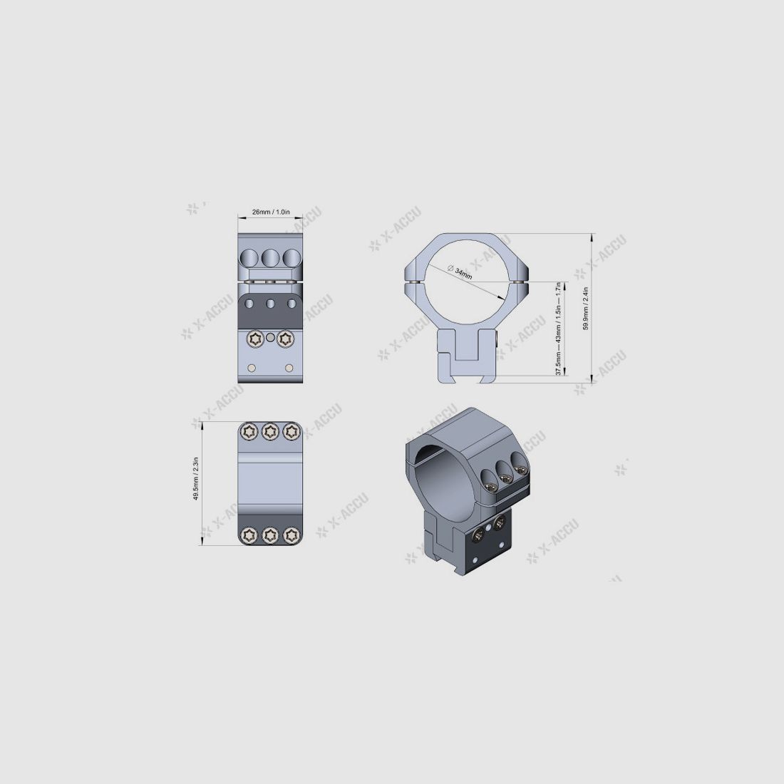 Verstellbare Montage-Ringe X-ACCU 34 mm Vector Optics, Bild 5 von 5