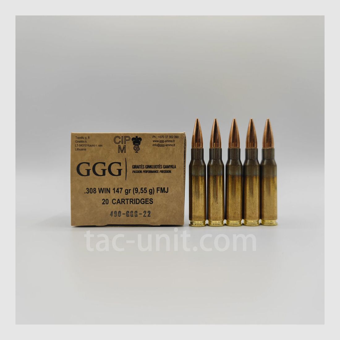 GGG .308Win FMJ rifle cartridges 147grs