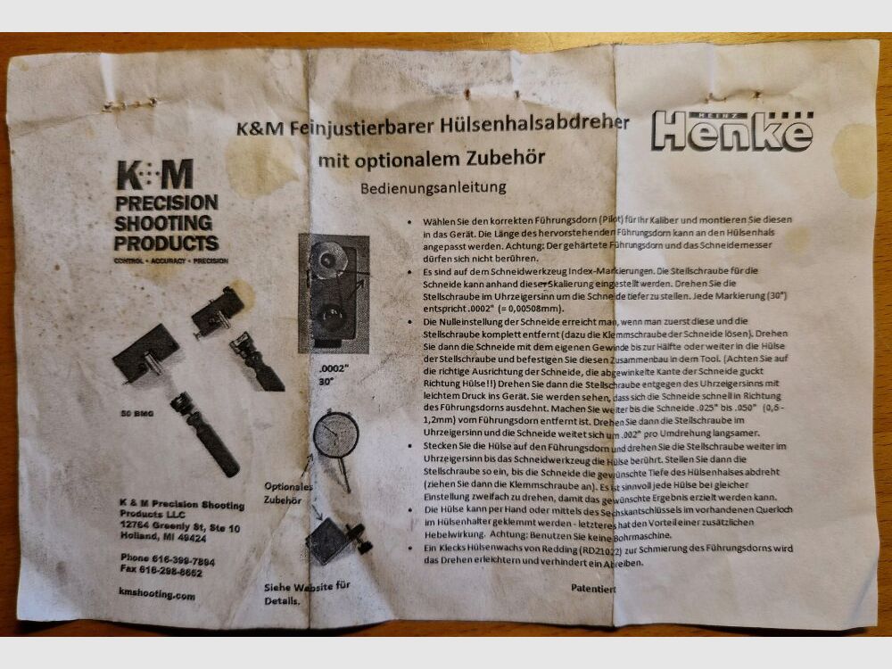 K+M Precision Shooting Products Torno de Cuello de Casquillo Ajustable de Precisión