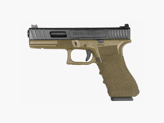 P01 GBB Airsoft Pistol with Grip Stippling in Olive | Delta Armory