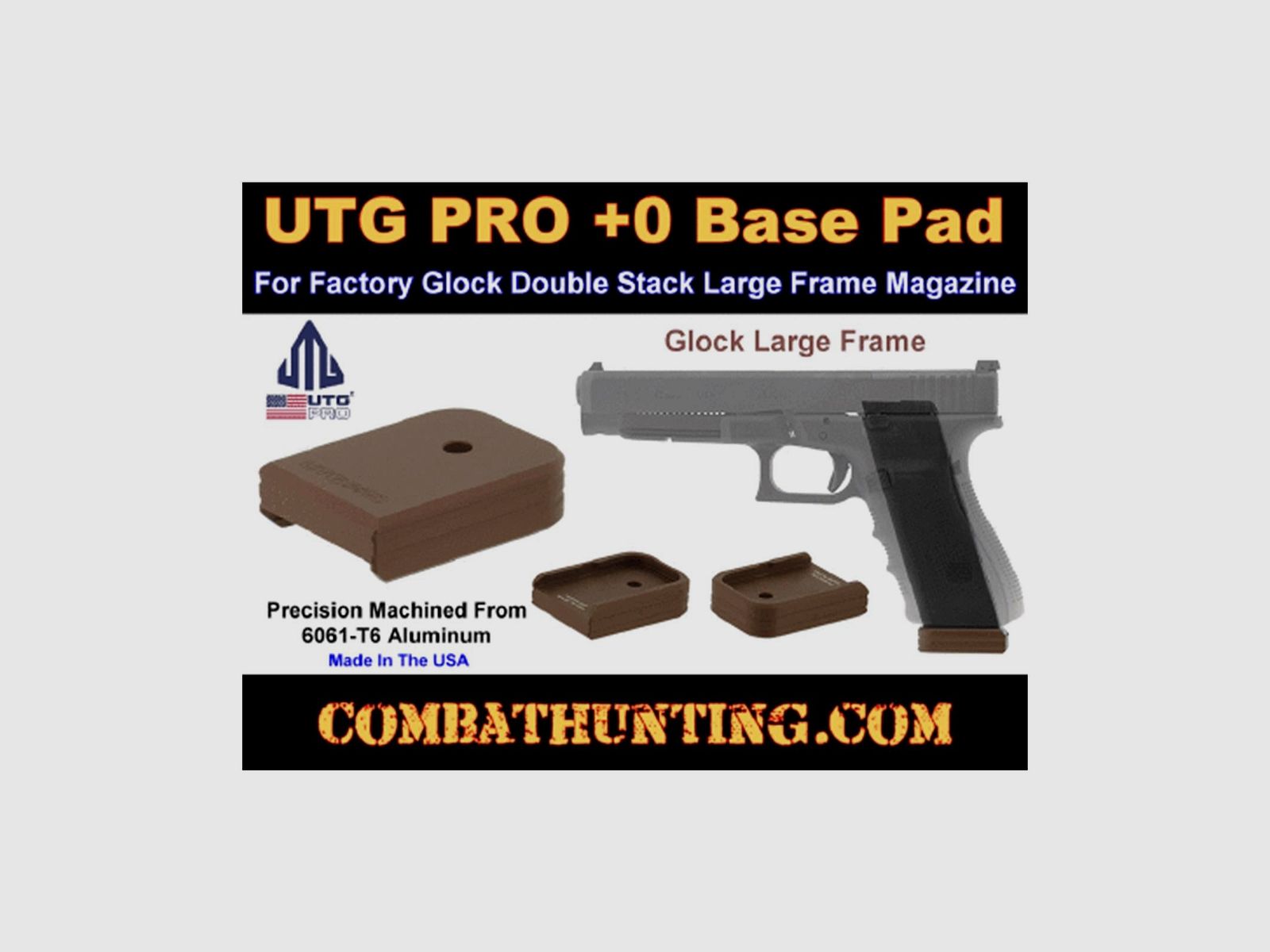 UTG PRO +0 Base Pad, Glock Large Frame .45ACP/10mm, Matte Bronze Aluminum