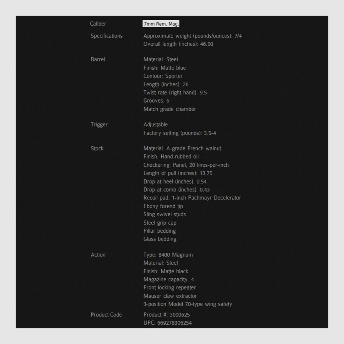 Kimber 8400 Classic Select Grade 26" (26 inch) 7mmRemMag