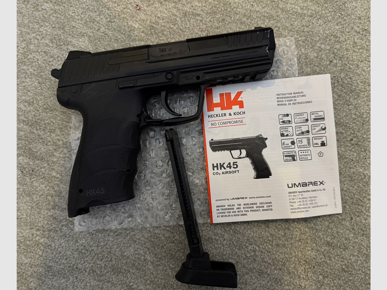 Umarex Heckler & Koch HK45 mit Metallschlitten und starkem CO2 NBB (NonBlowBack) System