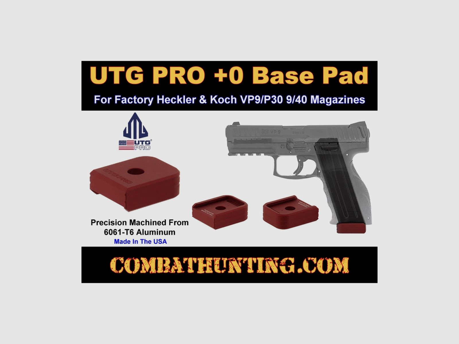 UTG PRO +0 Base Pad, HK VP9/P30 9/40, Matte Red Aluminum