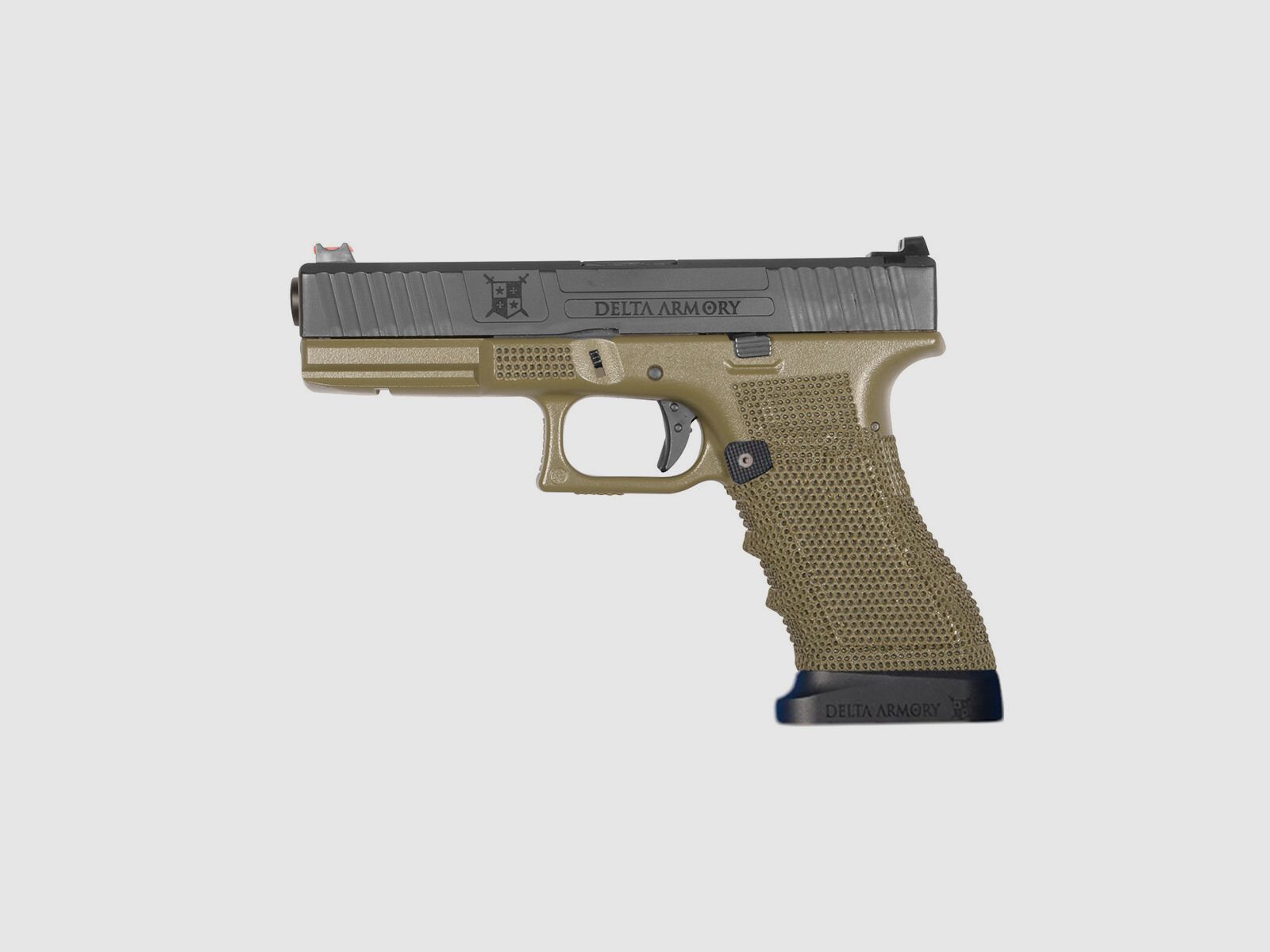 P04 GBB Airsoft Pistol with Grip Stippling in Olive | Delta Armory