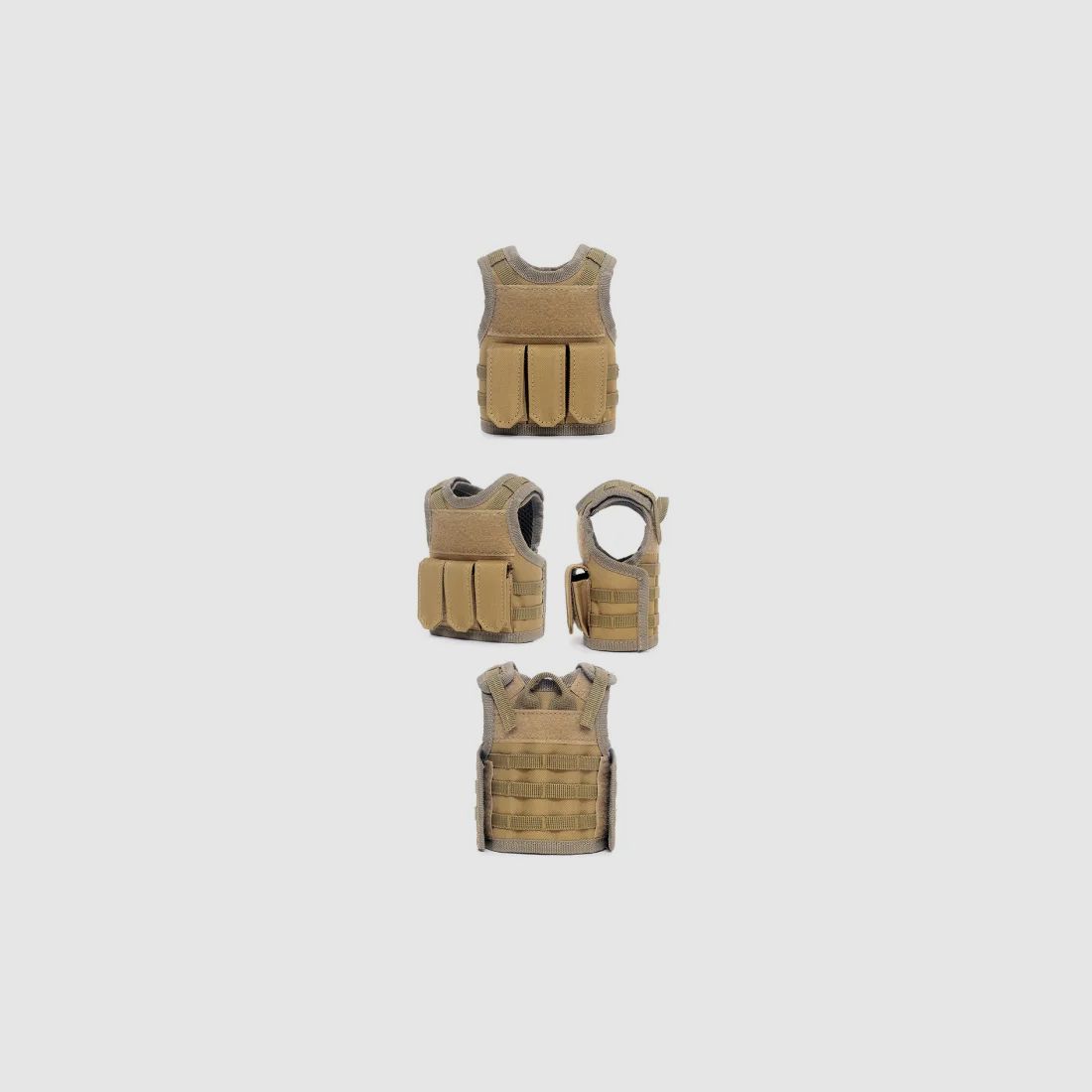 Mini Tactical Schutzweste mit Fronttaschen für Bierflasche / Weinflasche / Thermosflasche - Sand