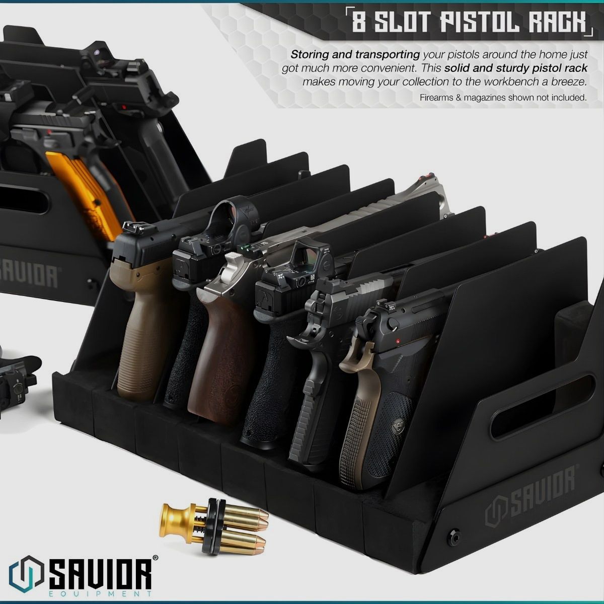 Savior - Portable Pistol Rack - 8 pcs - Mobile Pistol Storage Rack - Black - RK-HAND-X8-BK, image 3 of 6
