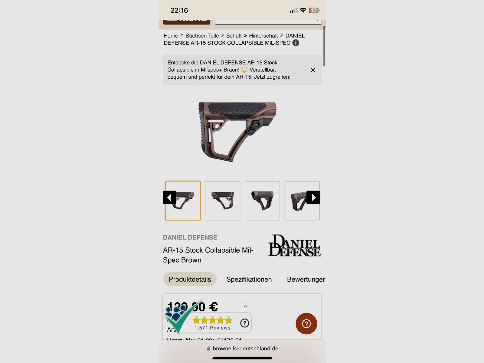 Schulterstütze buttstock DANIEL DEFENSE AR-15 Stock Collapsible in Milspec+