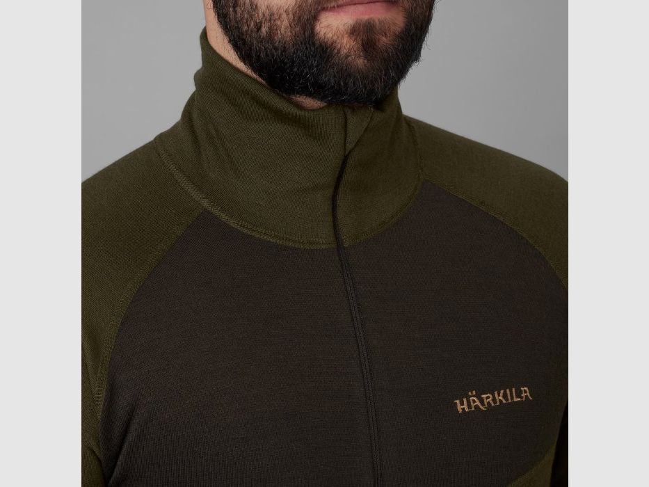Härkila Base Warm Zip Neck maglia intima willow green/shadow brown (200105663), immagine 5 di 11
