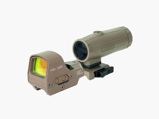Holosun Set, Holosun Reflexvisier, Modell HS510C-RD-FDE mit rotem Wechselabsehen: 2MOA Dot, 65MOA Circledot & 65MOA Circle und Magnifier HM3X-FDE