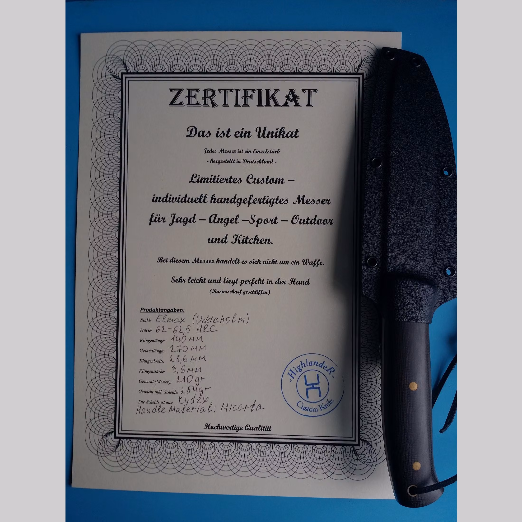 Coltello fatto a mano da -HighlandeR-, realizzato in acciaio Elmax in polveremetallurgia., immagine 6 di 6