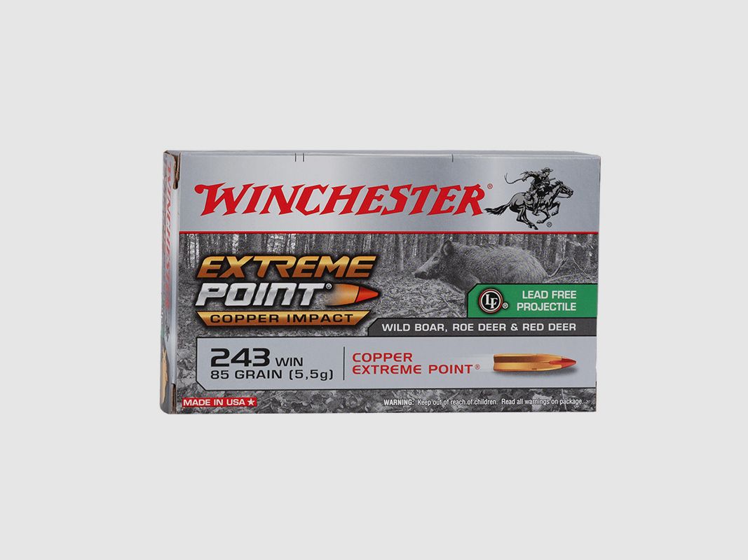 Winchester .243Win Xtreme Point Copper Im 5,51g/80grs Büchsenpatronen Bleifrei