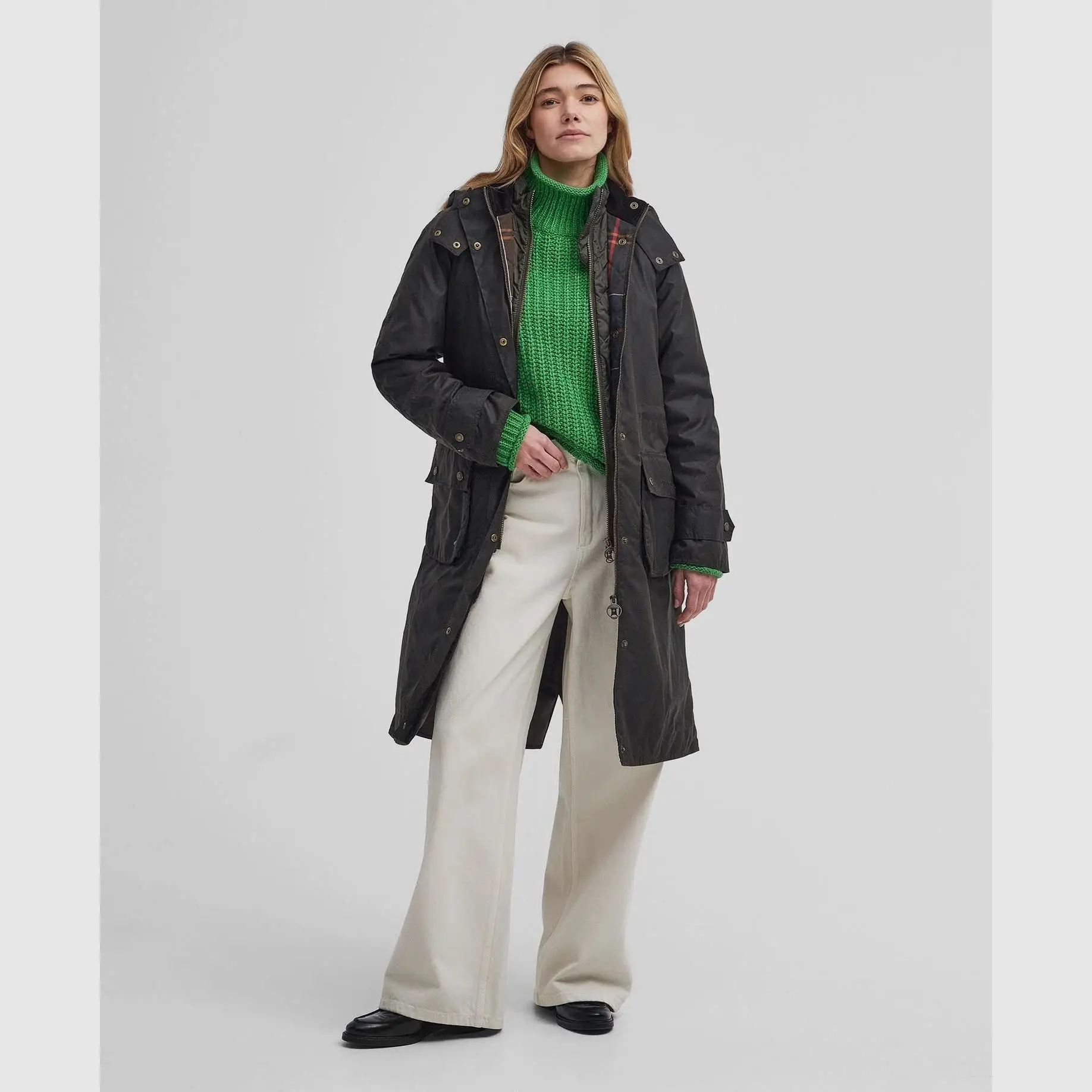 Barbour Long Cannich Wax Jacket, classic olive, image 8 of 9