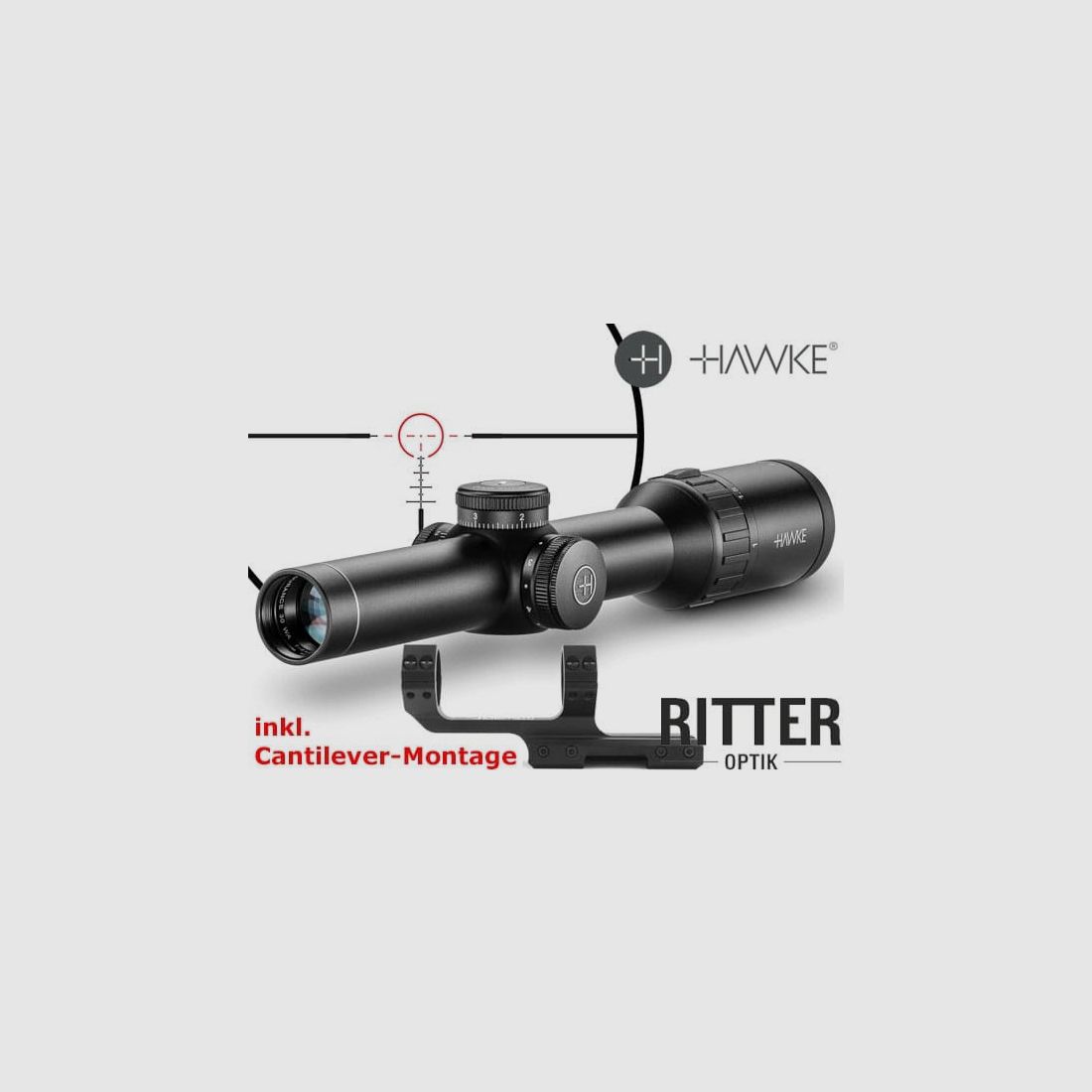 Hawke Zielfernrohr ENDURANCE 30 WA 1-4×24 Tactical DOT MRAD Leuchtabsehen, Bild 1 von 2