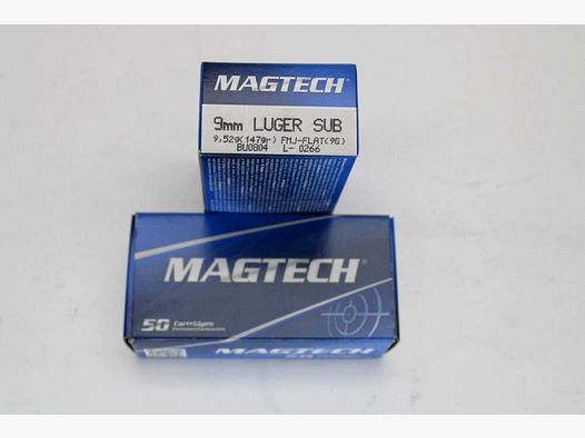 250 rounds Magtech 9mm Luger SUBSONIC with 9.52 grams 147 grs. FMJ Flat 5x50