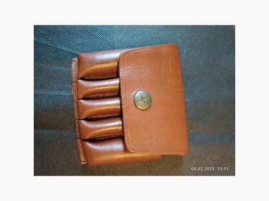 Patronenetui Leder     2x 16er Schrot und 3 x Kugel