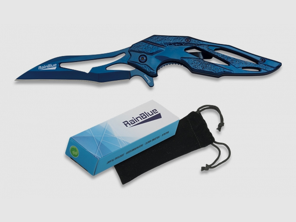 federunterstütztes Karambit Taschenmesser - blau Skelettmesser m Clip